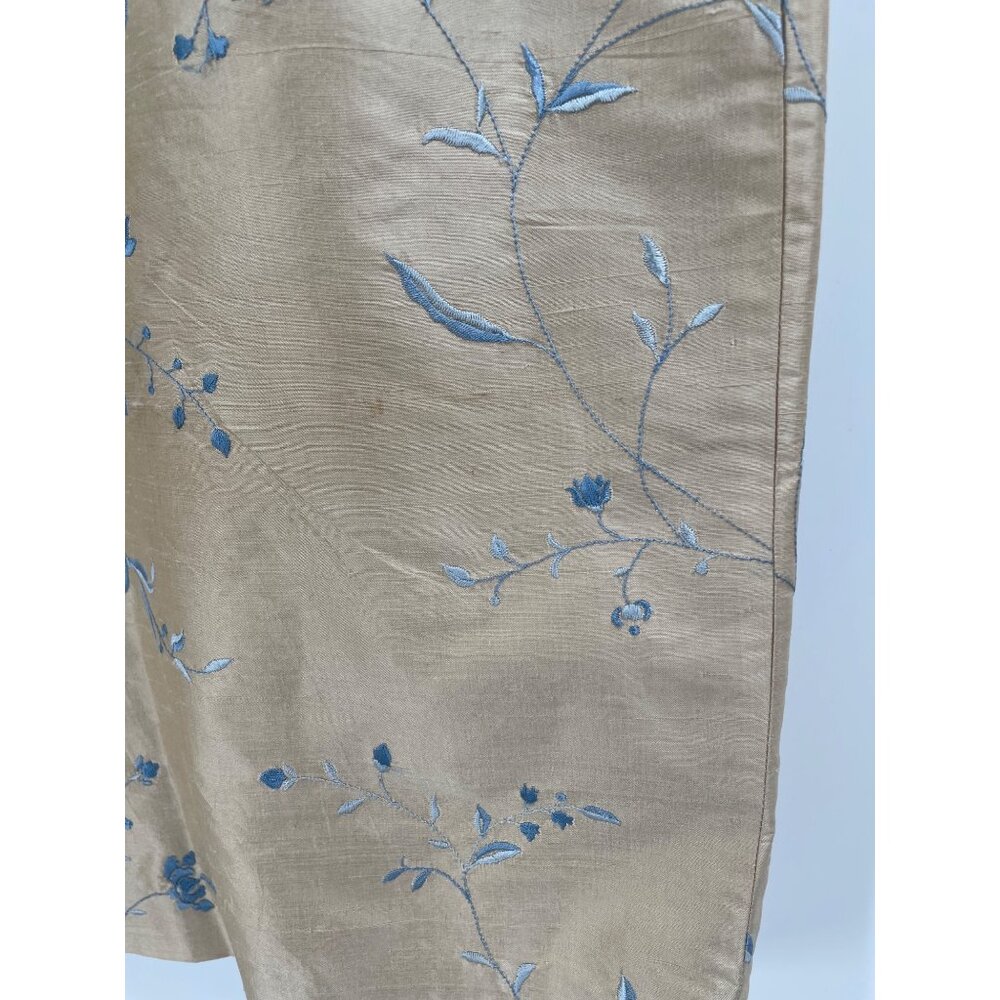 Vintage Ann Taylor f100% Silk Dress  Size 14 Champagne Blue Floral Embroidery - Picture 6 of 9